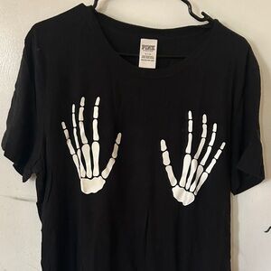 PINK Victoria's Secret Black Skeleton Hands Tee